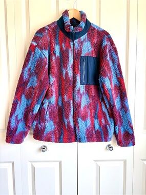 Full Zip Polar Fleece Sweatshirt - Original Use Dark Blue Red Gorpcore Size Med